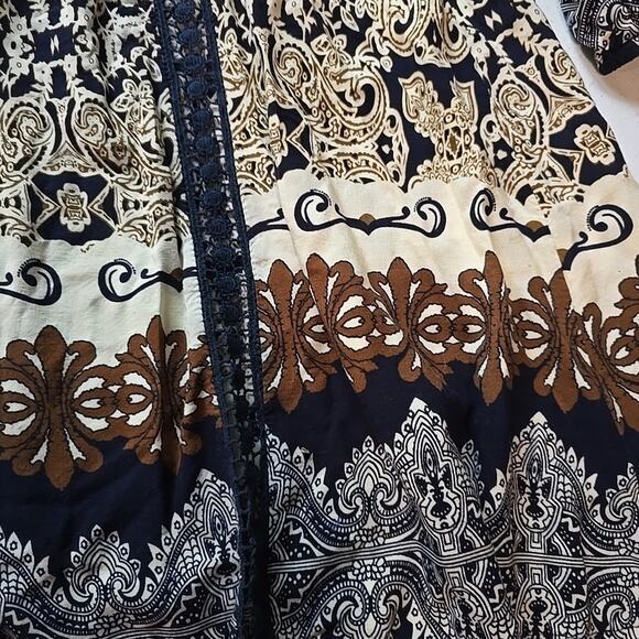 Alter'd State Blue Black Brown Tan Boho Mini Skater Dress Size Small - Picture 4 of 12